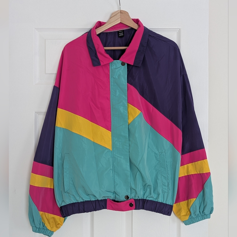 SHEIN Color Block Drop Shoulder Zipper Jacket, Extra Large (12)